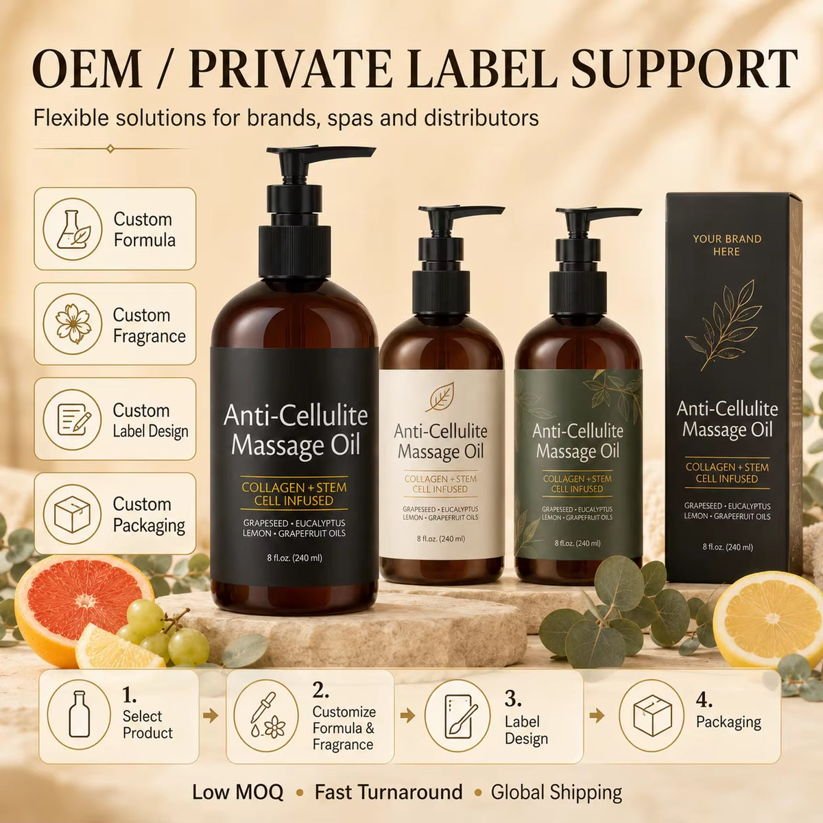 Wholesale Custom anti Cellulite Massage Oil Natural Organic Collagen Essential Oil Skin Care Smooth Firming Body Massage Oil
